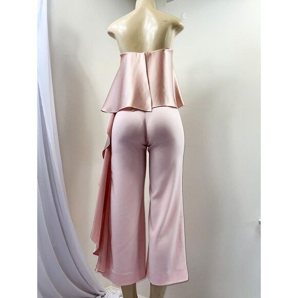 MESTIZA NY Jacqueline Pale Pink Ruffled Cropped Hem Strapless Jumpsuit S… - Picture 5 of 12